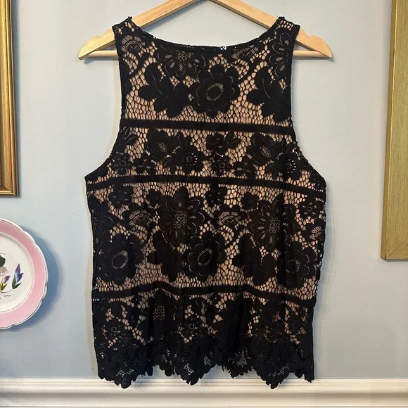 Express Black Lace Women's Tank Large Corset Whimsigoth Going out Sheer - Picture 2 of 6